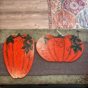 Vintage handmade painted wooden pumpkins